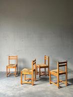 Vintage architecturale houten stoelen met riet, set van 4, Huis en Inrichting, Ophalen, Zo goed als nieuw, Bruin, Twee