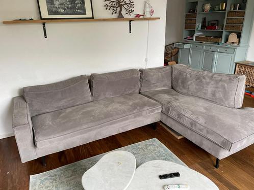 Grijze ribfluwelen WOOOD hoekbank, Huis en Inrichting, Banken | Complete zithoeken, Gebruikt, Stof, Ophalen