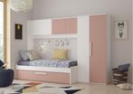 Artik 1-persoonsbed met slaaplade en brugkast - Oudroze/wit, Kinderen en Baby's, Kinderkamer | Bedden