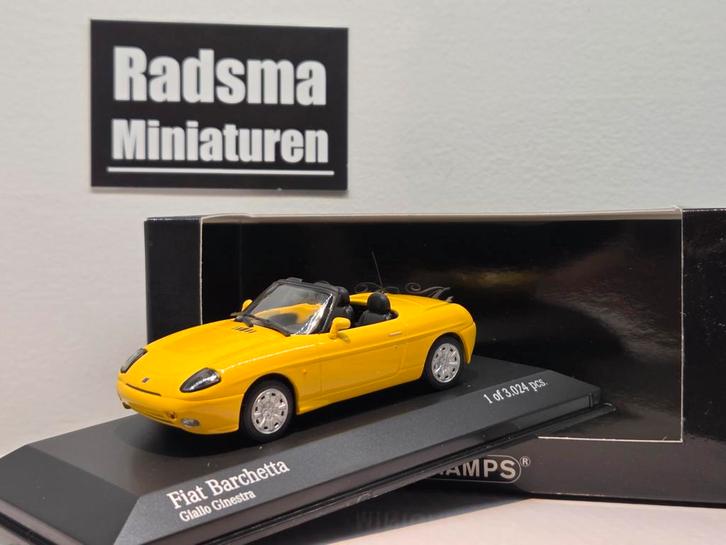Fiat Barchetta - Geel - 1:43 Minichamps, Hobby en Vrije tijd, Modelauto's | 1:43, Nieuw, Auto, MiniChamps, Ophalen of Verzenden