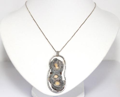 Sterling Zilver Dubbele Tweeling Chalcedoon Roos Hanger, Sieraden, Tassen en Uiterlijk, Kettinghangers, Zo goed als nieuw, Steen of Mineraal