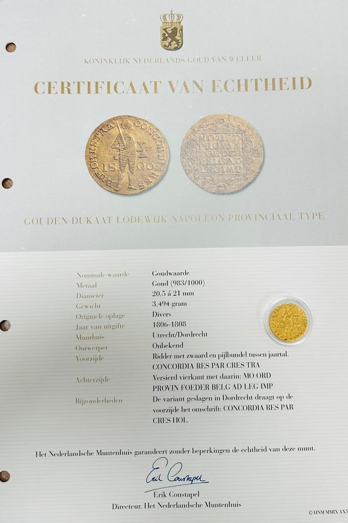 Gouden Dukaat Napoleon 1806-1808, Postzegels en Munten, Munten | Nederland, Losse munt, Overige waardes, Vóór koninkrijk, Goud