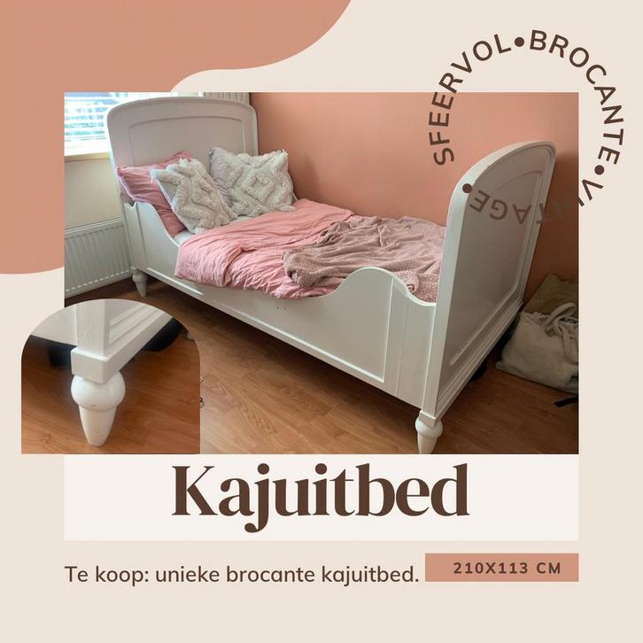 Sfeervol uniek brocante kajuit bed, massief hout, 210x113 cm, Huis en Inrichting, Slaapkamer | Bedden, Zo goed als nieuw, Eenpersoons