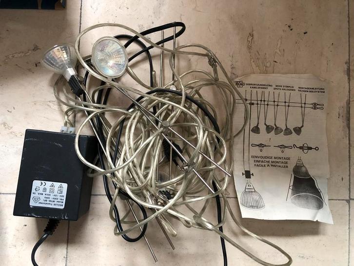 Set van 3 ELRO halogeen spotjes op rail/spankabel, Huis en Inrichting, Lampen | Spots, Nieuw, Plafondspot of Wandspot, Metaal of Aluminium