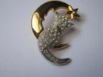 Broche poes kat bij maan en ster met  rijnstenen, Met kristal, Overige materialen, Overige kleuren, Verzenden
