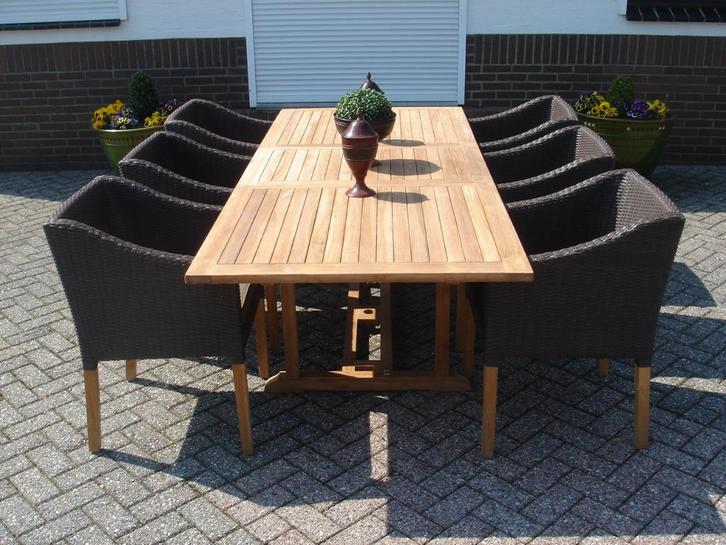 Massief teak tuintafel 180/240 x 100 eettafel teakhout, Tuin en Terras, Tuinbanken, Zo goed als nieuw, Teakhout, Ophalen