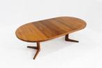 Vintage Deense ronde uitschuifbare eettafel tafel massief te, Ophalen, 100 tot 150 cm, 200 cm of meer, Zo goed als nieuw