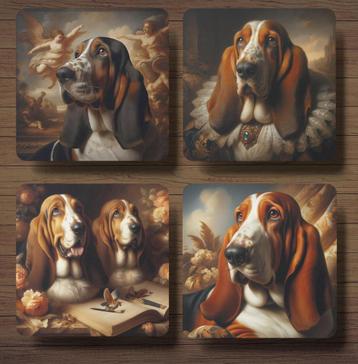 Basset Hound Barok onderzetters met houder beschikbaar voor biedingen
