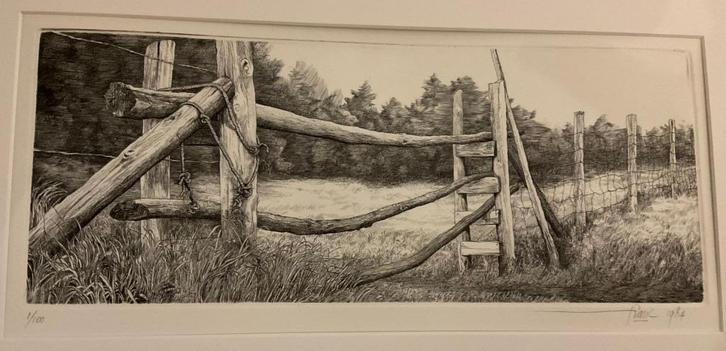 Ets - 1984 - FRANC van OYEN - Landschap, Antiek en Kunst, Kunst | Schilderijen | Klassiek, Ophalen