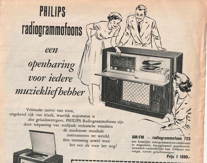 retro reclame 1954 Philips platenspeler radiogrammofoon, Verzamelen, Retro, Overige typen, Verzenden