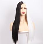 Zwarte Witte Lange Steile Pruik Zwart Haar Haren Dames, Verzenden, Nieuw, Pruik of Haarverlenging