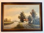 Schilderij B.H. Slotman - Landschap met rivier, Antiek en Kunst, Ophalen of Verzenden