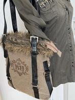 Unieke “ Bandolera” canvas/ bont tas., Sieraden, Tassen en Uiterlijk, Verzenden, Zo goed als nieuw, Groen, Shopper