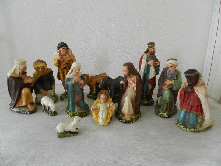 Oude gipsen kerststal figuren - kerstgroep, Antiek en Kunst, Antiek | Religie, Ophalen of Verzenden