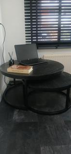 2 delig hardhout tafel set, Huis en Inrichting, Tafels | Salontafels, Ophalen of Verzenden, Zo goed als nieuw, Rond, Minder dan 50 cm