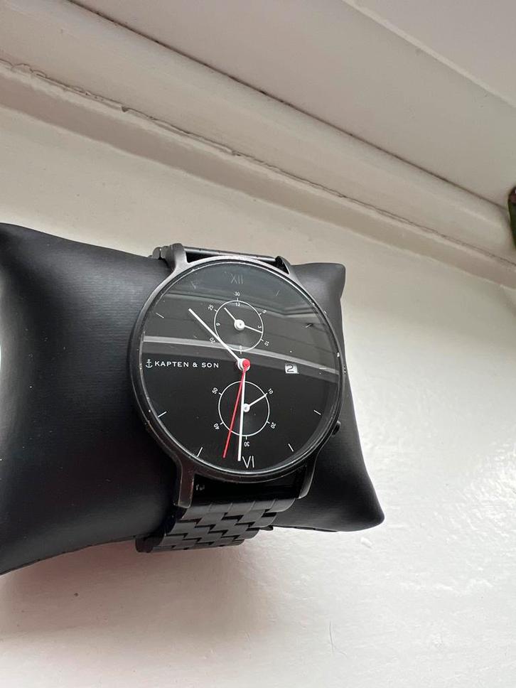 Kapten & Son Polshorloge - Zwart Staal, Sieraden, Tassen en Uiterlijk, Horloges | Heren, Zo goed als nieuw, Polshorloge, Overige merken