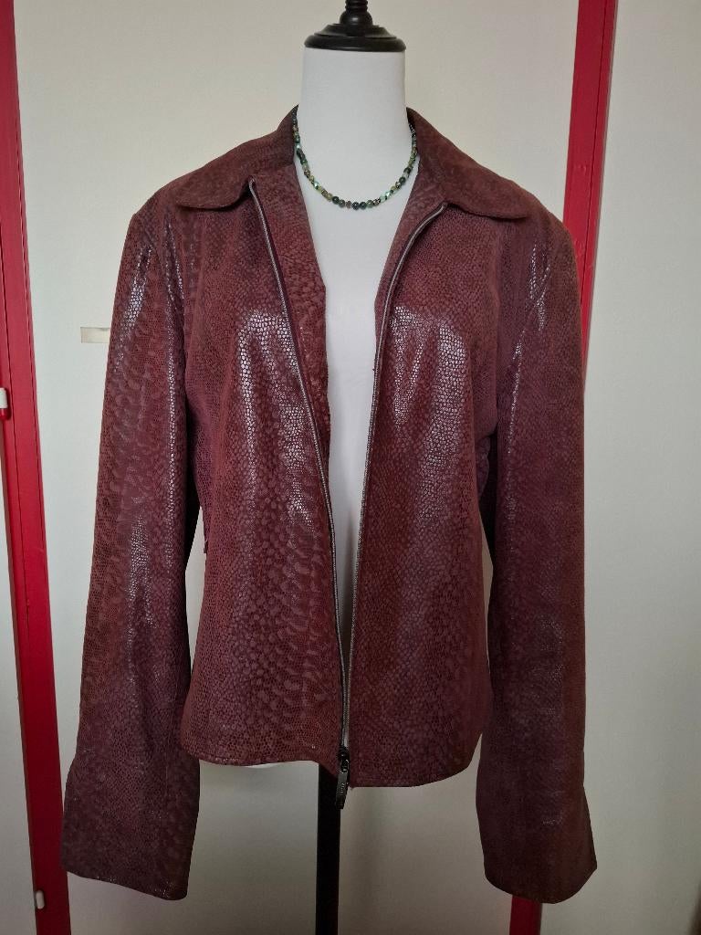 Arma Bordeaux rood leren jasje, Kleding | Dames, Jasjes, Kostuums en Pakken, Zo goed als nieuw, Jasje, Maat 38/40 (M), Rood, Ophalen of Verzenden