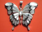 Prachtige Grote Zilveren Vlinder HANGER - Paarlmoer met Zw, Sieraden, Tassen en Uiterlijk, Antieke sieraden, Hanger, Zilver, Verzenden
