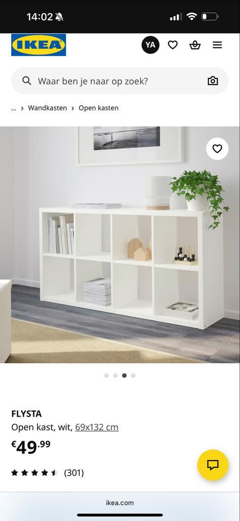 Nieuwe Ikea Flysta Boekenkast - Wit 69x132 cm, Huis en Inrichting, Kasten | Boekenkasten, Nieuw, 50 tot 100 cm, 100 tot 150 cm
