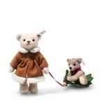 Steiff Mama Teddybeer met Kind op Hulstbladeren Slee 005862, Ophalen of Verzenden, Nieuw, Overige typen, Steiff