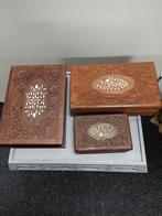 Vintage Indonesische houten doosjes met houtsnijwerk, Minder dan 50 cm, Gebruikt, Onbekend, Minder dan 50 cm