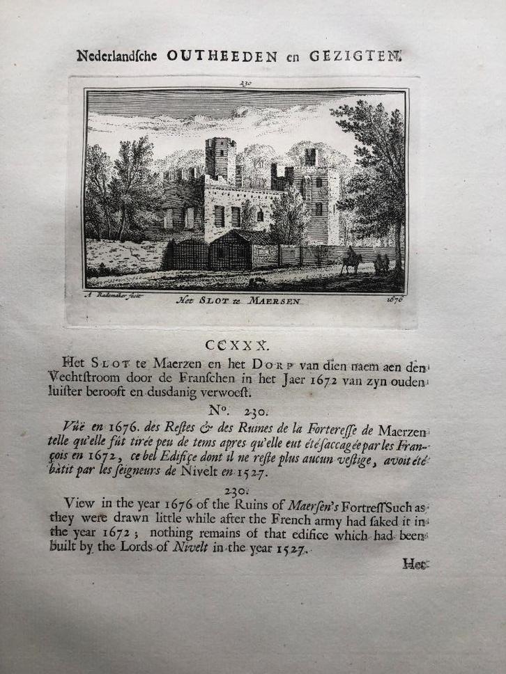 230 / Maarssen het Slot Kopergravure 1732, Antiek en Kunst, Kunst | Etsen en Gravures, Ophalen of Verzenden