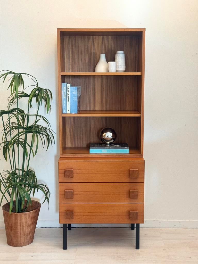 Vintage midcentury boekenkast teak jaren 60, Huis en Inrichting, Kasten | Boekenkasten, Gebruikt, 50 tot 100 cm, 150 tot 200 cm
