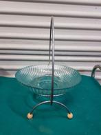 Presenteer schaal van glas, rond, op metalen standaard, Ophalen of Verzenden