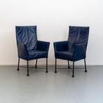 6x Montis Chaplin (eetkamer)stoelen blauw leder, Ophalen of Verzenden, Zo goed als nieuw, Leer