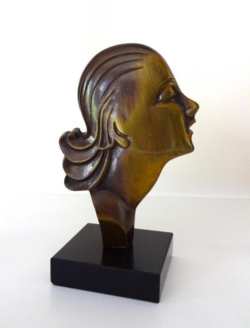 Bronzen beeld hoofd vrouw Art Deco naar Hagenauer 5206-b, Antiek en Kunst, Antiek | Koper en Brons, Brons, Ophalen of Verzenden