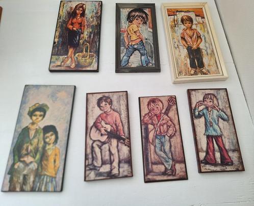 7 stuks vintage schilderijtjes/prentjes oa big eyes, Antiek en Kunst, Kunst | Schilderijen | Klassiek, Ophalen of Verzenden