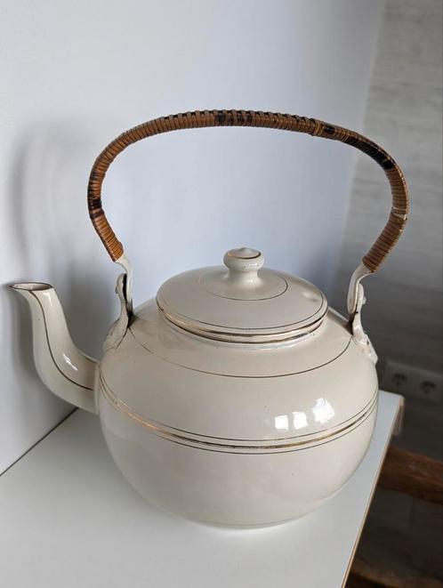 Emaille chocoladeketel theepot met rieten handvat antiek, Antiek en Kunst, Antiek | Emaille, Ophalen of Verzenden