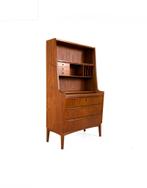 Vintage Deense teakhouten secretaire ‘60, Ophalen of Verzenden, Zo goed als nieuw, Vintage retro buisframe design rotan webbing papercord deens