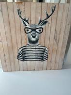 Groot houten schilderij van rendier, Ophalen, Zo goed als nieuw