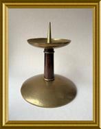 Art deco kandelaar gehamerd messing met hout, Antiek en Kunst, Ophalen of Verzenden, Koper of Brons