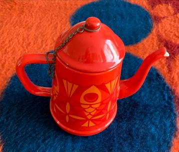 Vintage Geëmailleerde Koffiepot - Oranje/Rood Vis Design beschikbaar voor biedingen