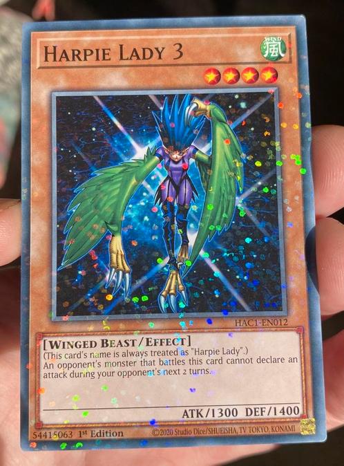 Yu-Gi-Oh! Harpie Lady 3 HAC1 1st Ed !, Hobby en Vrije tijd, Verzamelkaartspellen | Yu-gi-Oh!, Zo goed als nieuw, Losse kaart, Foil