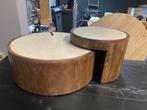 Salontafel Set Beige Marmer Mangohout, Ophalen, Rond, Nieuw, 50 tot 100 cm