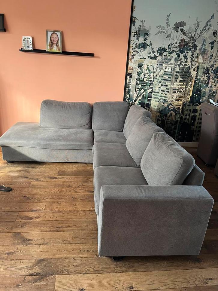 Hoekbank grijs stof, Huis en Inrichting, Banken | Sofa's en Chaises Longues, Zo goed als nieuw, Vierpersoons of meer, Stof, Ophalen