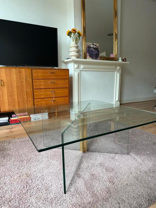 Glazen Salontafel Vierkant, Huis en Inrichting, Tafels | Salontafels, Zo goed als nieuw, Minder dan 50 cm, 100 tot 150 cm, 50 tot 100 cm
