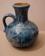 Blauw gemarmerd geglazuurd gesigneerd kannetje/vaasje, 18 cm, Ophalen of Verzenden