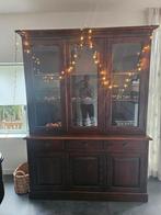 Massief Houten Vitrine / Buffet Kast, Ophalen, Eikenhout, 200 cm of meer, Klassiek