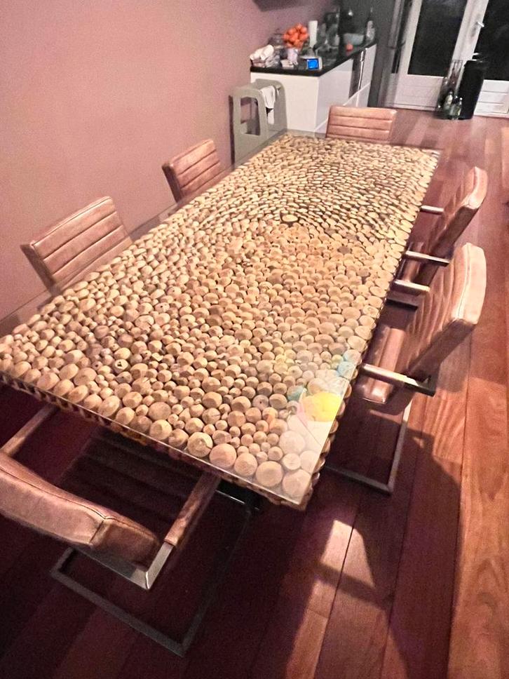 Goossens eettafel 105x245 + 6 leren stoelen, Huis en Inrichting, Tafels | Eettafels, Gebruikt, 100 tot 150 cm, 200 cm of meer