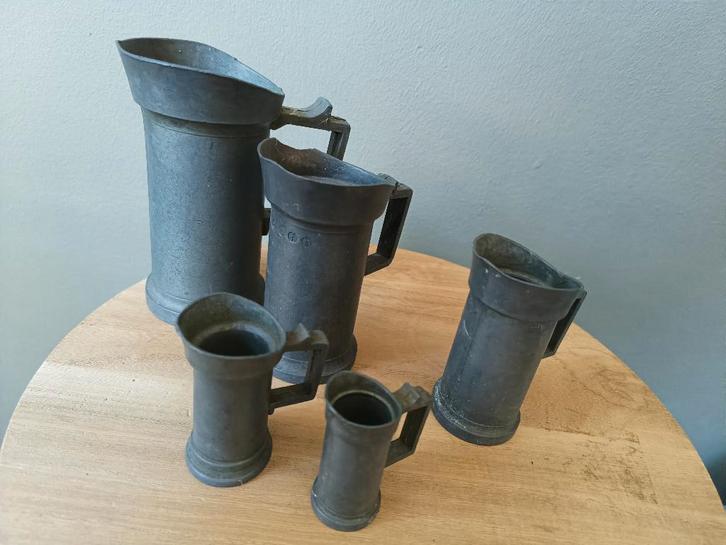 Tin 5 kannetjes maatkan, Antiek en Kunst, Antiek | Tin, Ophalen of Verzenden