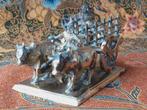 Mooi antiek koper beeldje uit India van een ossenkar 13,3 cm
