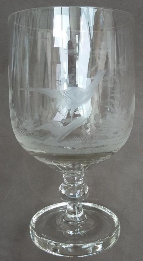 Om 1900 GROOT Wijnglas Drinkglas Geslepen Fazanten Vogels, Antiek en Kunst, Antiek | Glas en Kristal, Ophalen of Verzenden