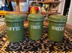 Donkergroen emaille koffie thee suiker blikken, Antiek en Kunst, Antiek | Emaille, Ophalen of Verzenden