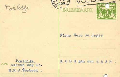 M.H.J. Verbeek, Poeldijk - 11.1939 - briefkaart, Postzegels en Munten, Brieven en Enveloppen | Nederland, Briefkaart, Ophalen of Verzenden