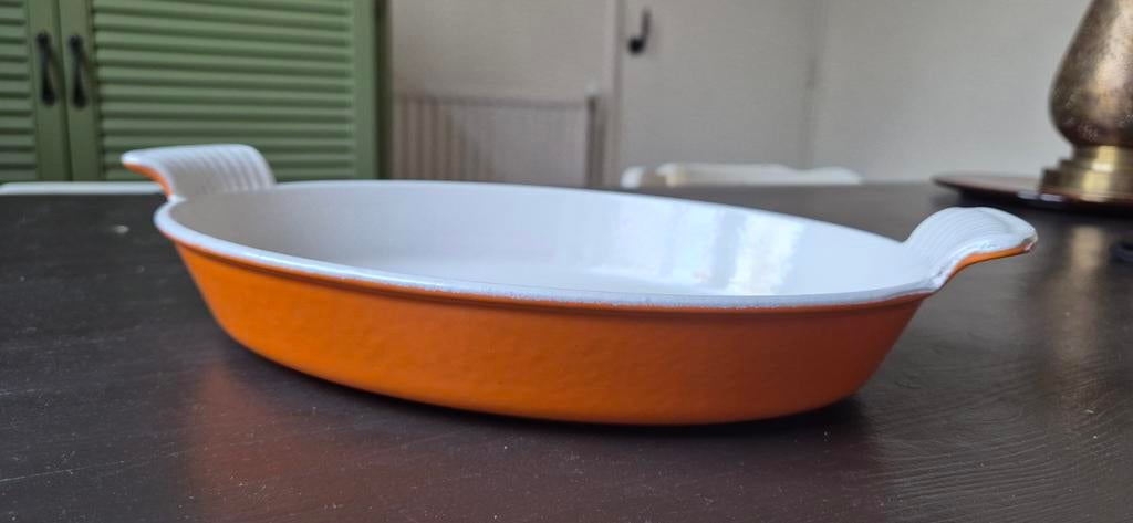Vintage Le Creuset ovenschaal, in fantastische staat!, Ophalen of Verzenden, Zo goed als nieuw, Gietijzer, Koekenpan of Braadpan