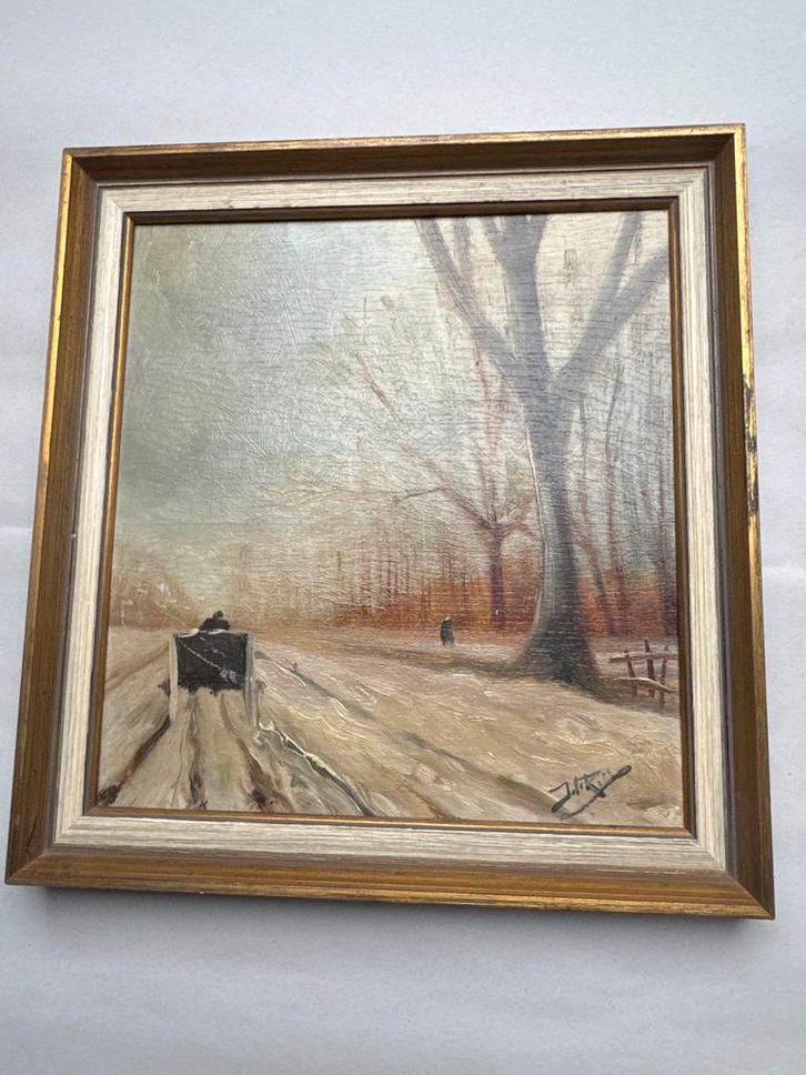 Schilderij van een winterlandschap met paard en wagen, Antiek en Kunst, Kunst | Schilderijen | Klassiek, Ophalen